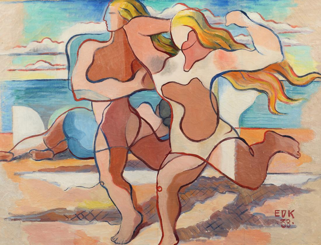 Edmund Daniel Kinzinger (Am. 1888-1963), Couple on the: Couple on the Beach, 1938, oil on canvas , 24 x 31, signed lower right: A Couple on the Beach, 1938