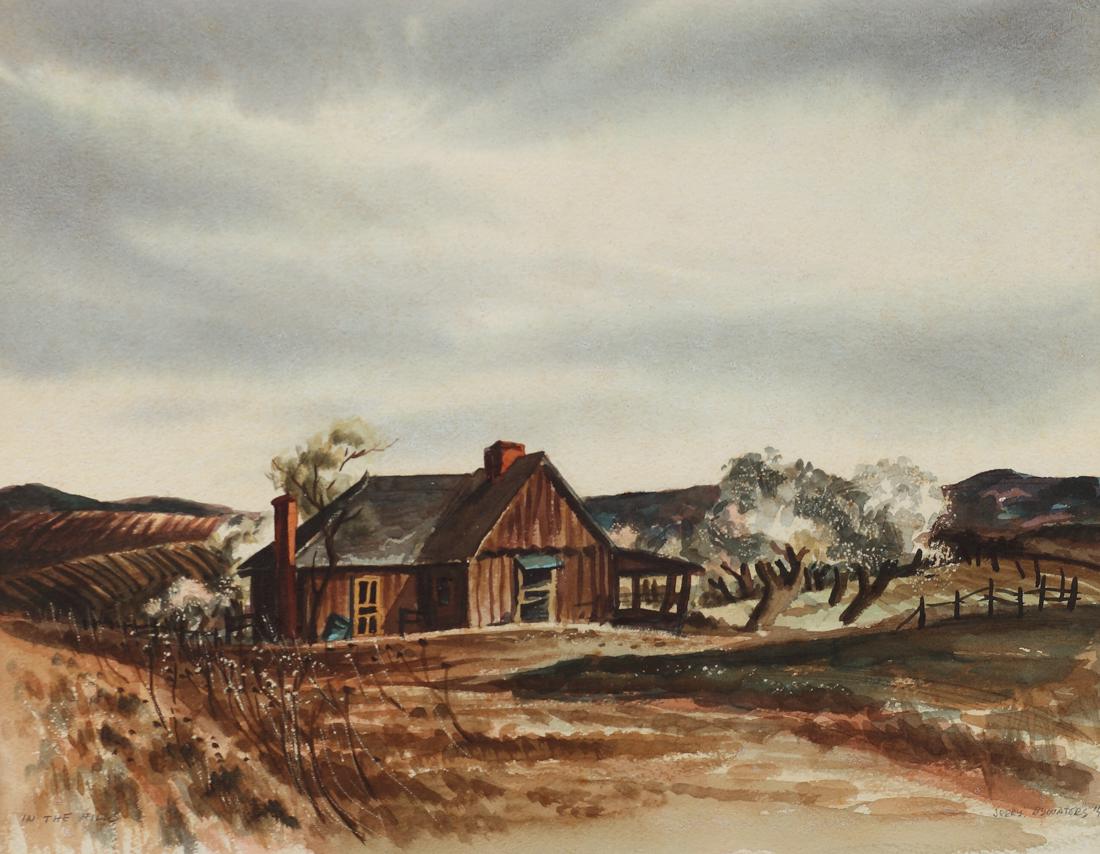 Jerry Bywaters (Am. 1906-1989), In the Hills, 1941,: In the Hills, 1941, watercolor on paper, 11 x 14, signed across bottom: In the Hills, Jerry Bywaters, '41