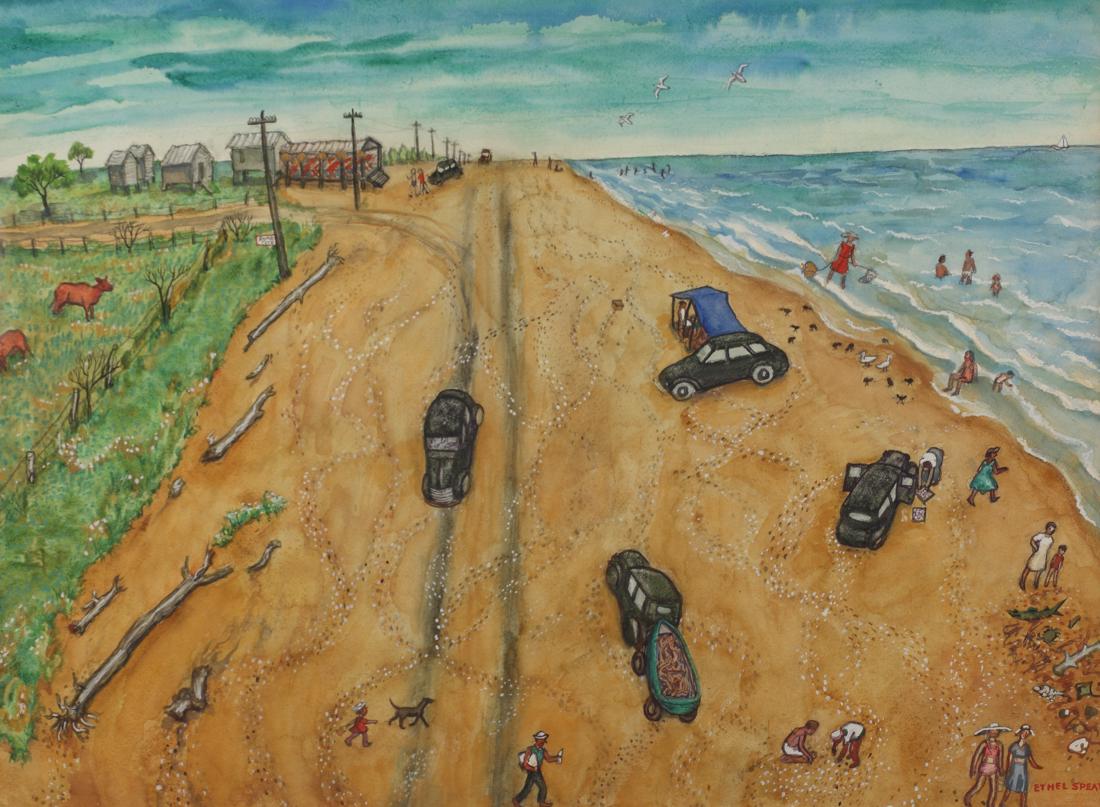 Ehtel Spears (Am. 1903-1974), At the Beach, watercolor: At the Beach, watercolor on paper, 22 x 30, signed lower right: Ethel Spears