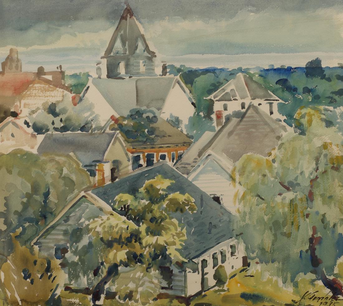 Xavier Gonzalez (Am. 1898-1993), Untitled, New Orleans,: Untitled, New Orleans, 1935, watercolor on paper, 18 x 20, signed lower right: X Gonzalez 1935