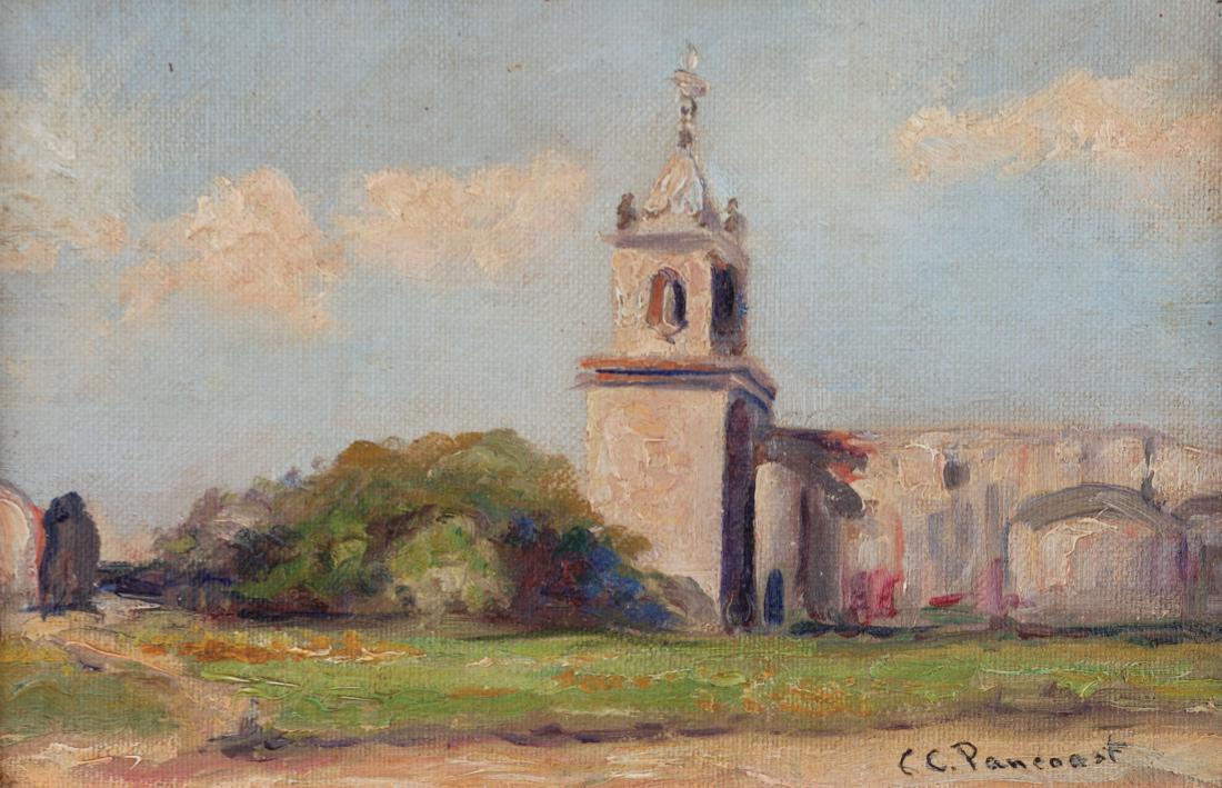 Clara C. Pancoast (Am. 1872-1959), Mission San Jose,: Mission San Jose, oil on canvasboard, 7 1/2 x 11 3/4, signed lower right: CC Pancoast