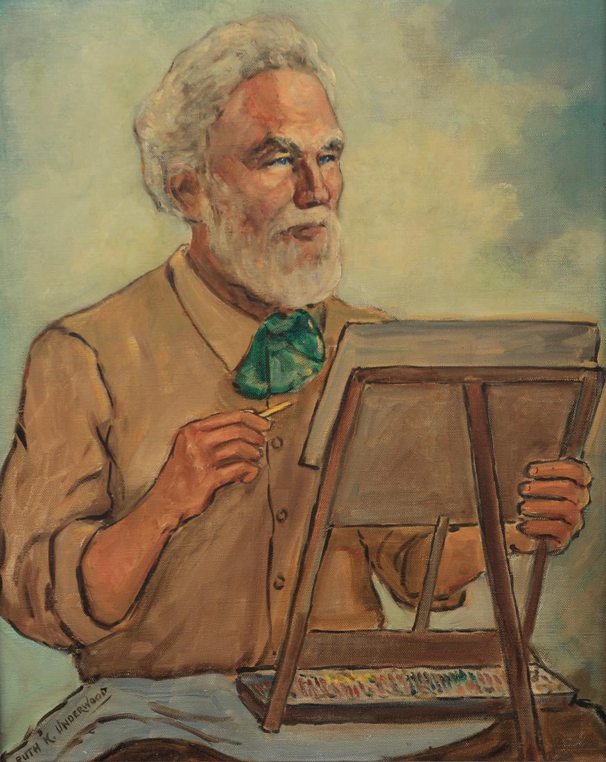Ruth K. Underwood (Am. 1890 - 1976) , Portrait of Frank: Portrait of Frank Reaugh, oil on canvas , 20 x 16, signed lower left: Ruth K. Underwood