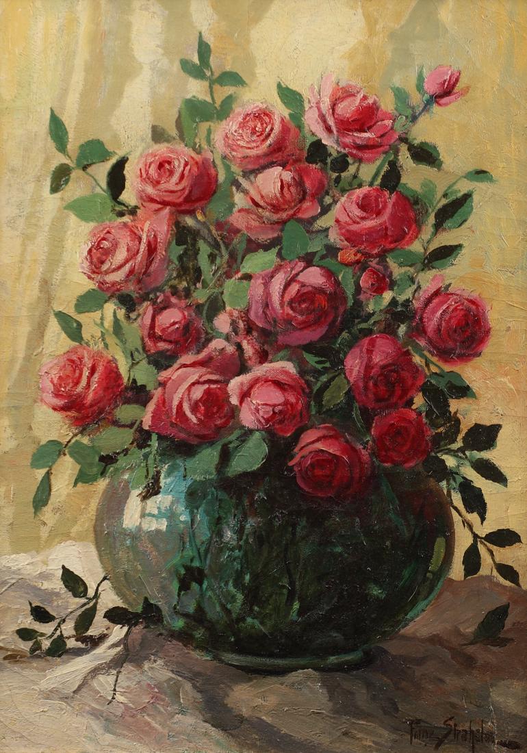 Franz Strahalm (Am. 1879-1935), Roses, oil on canvas: Roses, oil on canvas, 22 x 16, signed lower right: Franz Strahalm