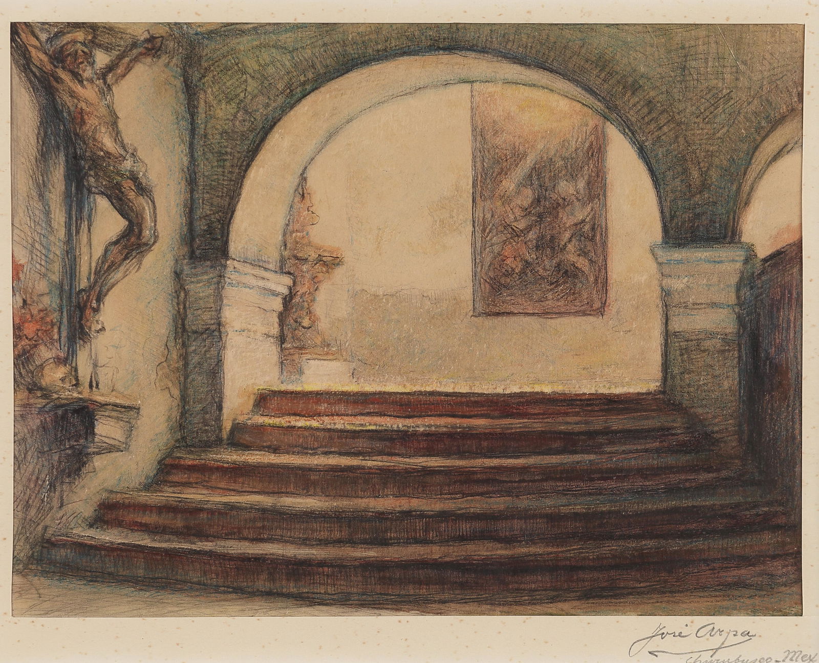 Jose Arpa (Am. 1858-1952), Churabusco Mexico, monoprint (1 of 1)