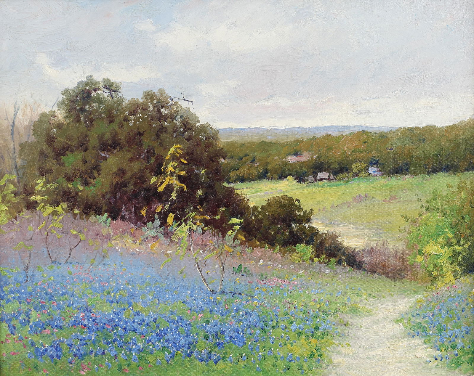 Robert Wood (Am. 1889-1979), Bluebonnet Landscape near: Bluebonnet Landscape near Boerne, TX, c. 1930's, oil on canvas, 16 x 20, , PROVENANCE: During the 1930s, Fred Gardner lived in a boarding house with Robert Wood and accepted these two paintings as ren