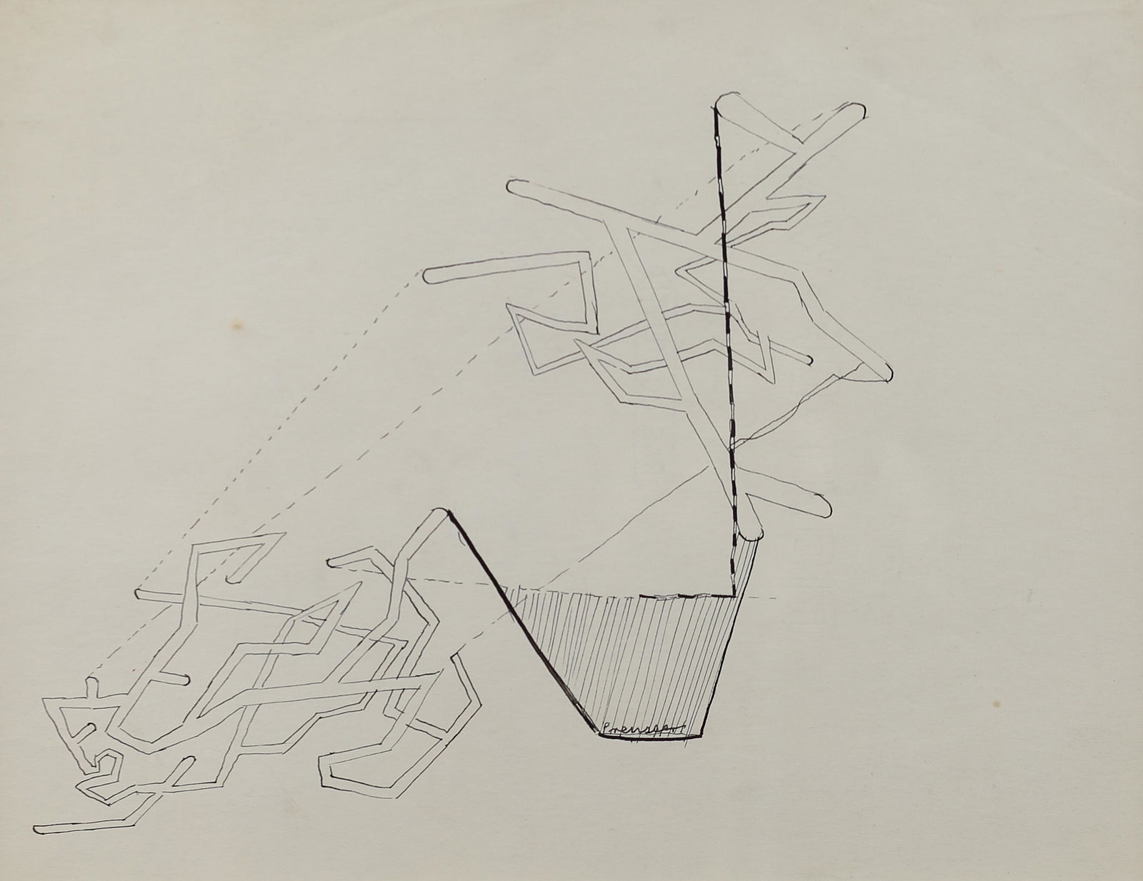 Robert Preusser (Am. 1919-1992), Tubular Shapes and: Tubular Shapes and Lines, ink on paper, 8 1/2 x 11, signed lower middle: Preusser