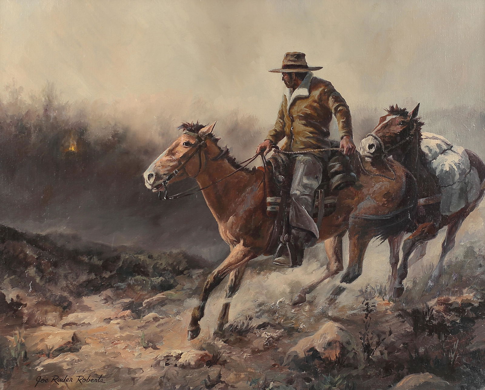 Joe Rader Roberts (Am. 1925-1982), Early Risers, oil on: Early Risers, oil on canvas, 24 x 30, signed lower left: Joe Rader Roberts, Selection from Western Art Collection of William Moore Noble, Sr.