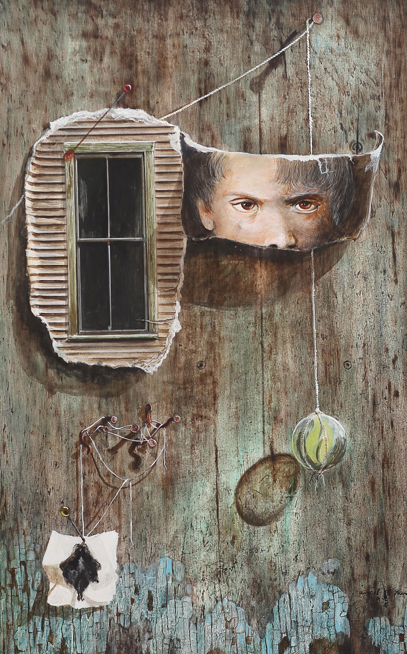 Ancel Nunn (Am. 1928-1999), Through a Glass Darkly,: Through a Glass Darkly, 1973, acrylic on panel, 14 x 9, signed lower right: Ancel E Nunn 1973, Exhibited: Ancel Nunn: Recent Work, 7/14/74 - 8/18/74, Tyler Museum of Art, Tyler TX