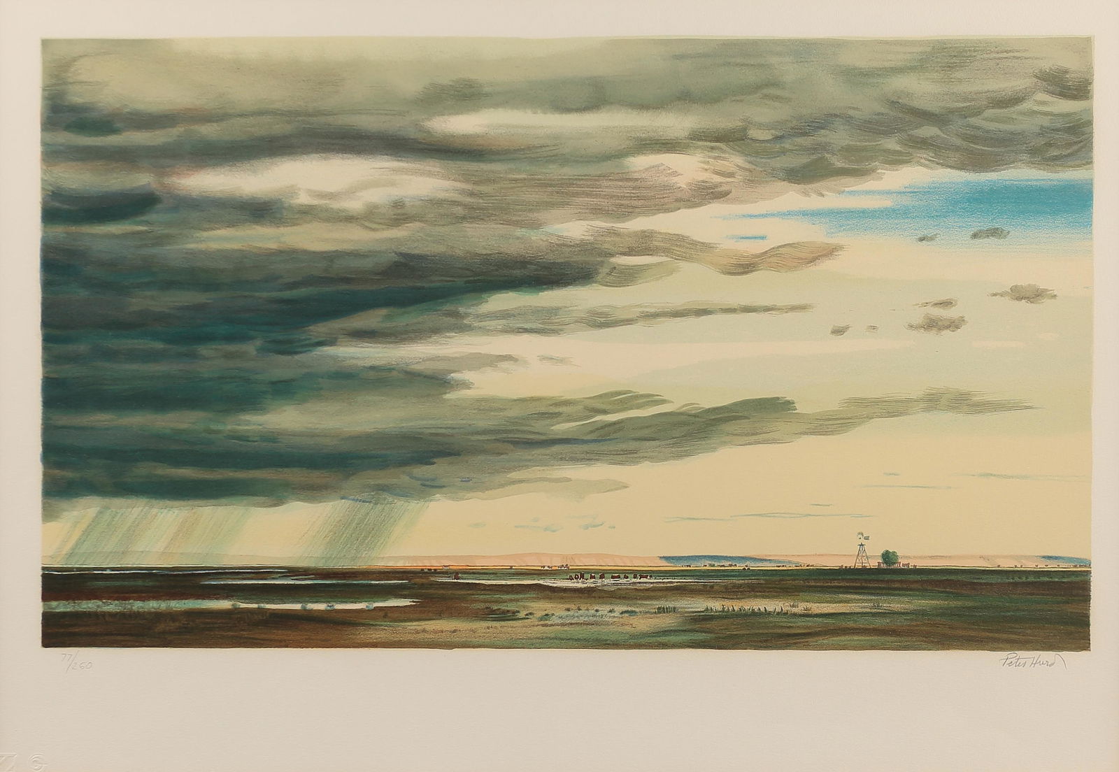 Peter Hurd (Am. 1904-1984), Rain Showers, ed. 77/260: Rain Showers, ed. 77/260, lithograph, 15 x 26, signed across bottom: 77/260, Peter Hurd