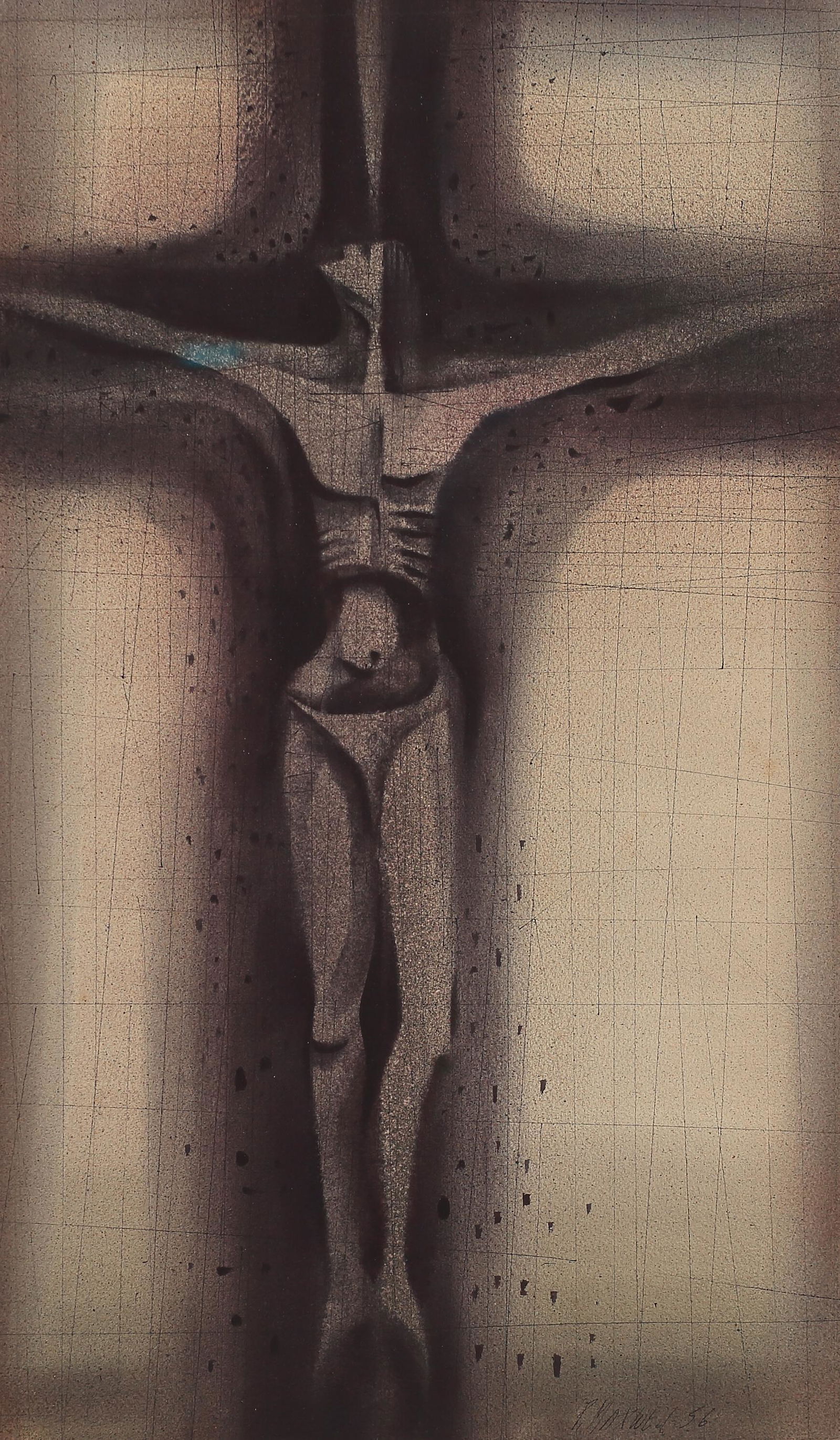 Paul Maxwell (Am. 1925-2015), The Cross, 1956: The Cross, 1956, ink and mixed media on paper, 23 3/4 x 14, signed lower right: P. Maxwell 56, EXHIBITED: Museum of Fine Arts Houston, TX (label attached to verso)