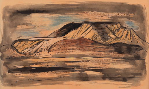 Otis Dozier  (Am. 1904-1987), Rio Grande: Rio Grande, crayon and watercolor on paper, 10 x 16, estate stamped: Estate of Otis Dozier