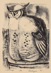 Otis Dozier (Am. 1904-1987), Owl, Artist Proof, 1987: Owl, Artist Proof, 1987, lithograph, 14 x 10, signed across bottom: Artist Proof, Owl, Otis Dozier '87