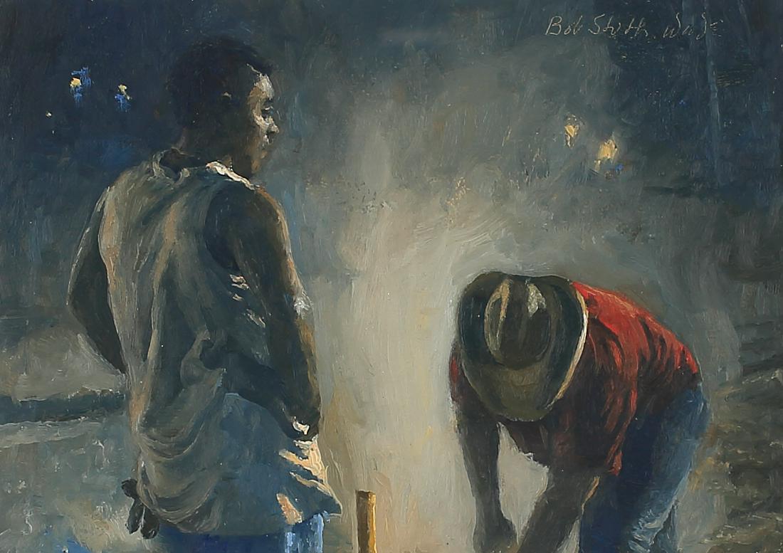 Bob Stuth-Wade (Am. Bn. 1953-) , Night Work: Night Work, oil on artist board , 5 x 7 , signed upper right: Bob Stuth Wade