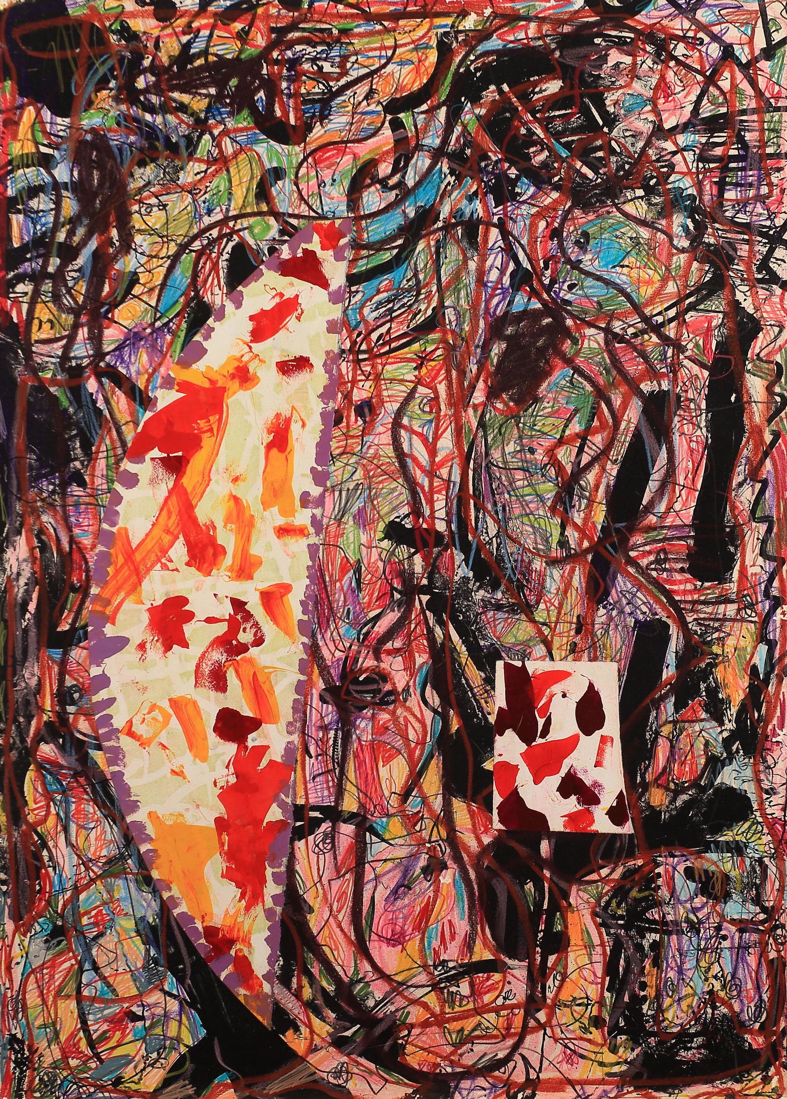 Dick Wray (Am. 1933-2011) , Happy Birthday Earl, 1995: Happy Birthday Earl, 1995, mixed media and collage on canvas, 42 x 30, signed on reverse: Dick Wray, 1995