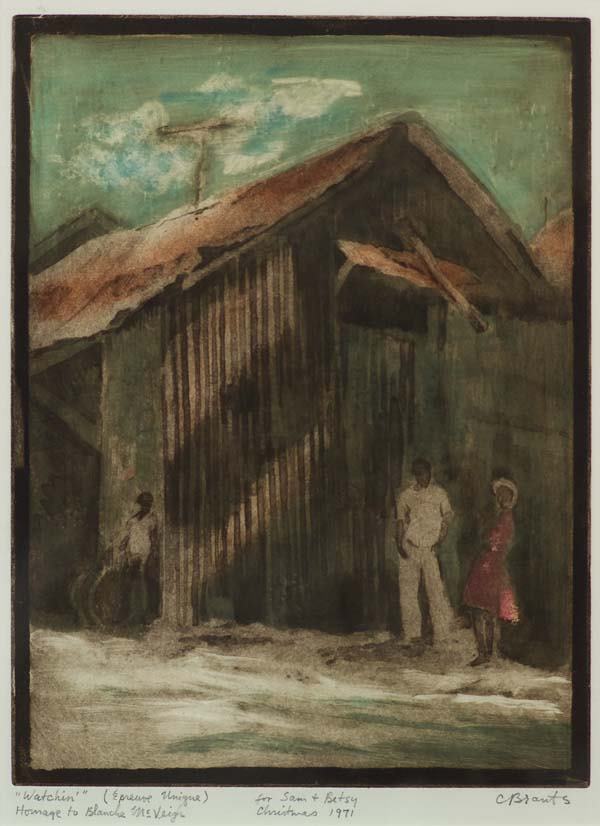 Cynthia Brants (Am. 1921-): Watchin mixed media monotype 11 3/4 x 8 7/8