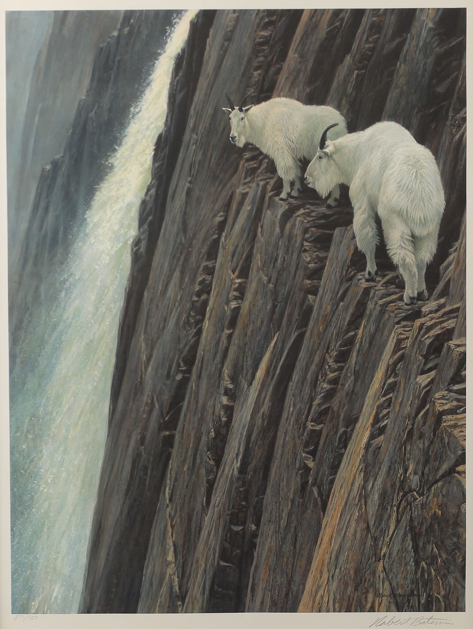 Robert Bateman (Born 1930), Sheer Drop - Mountain Goats, ed. 950, 1980, offset lithograph (1 of 1)