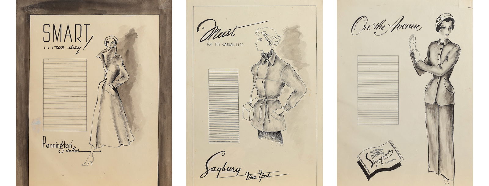 Mary Nell Brooks (Am. 1912-1975), 3 Drawings: Pennington Dallas; Saybury, New York; & Shagmoor (1 of 1)