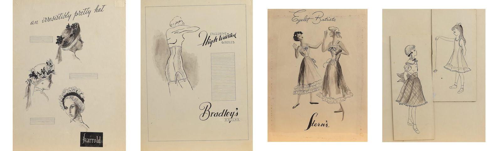 Mary Nell Brooks (Am. 1912-1975), 4 Drawings: Harrold, Stern’s, Bradley’s, & Dallas, ink (1 of 1)