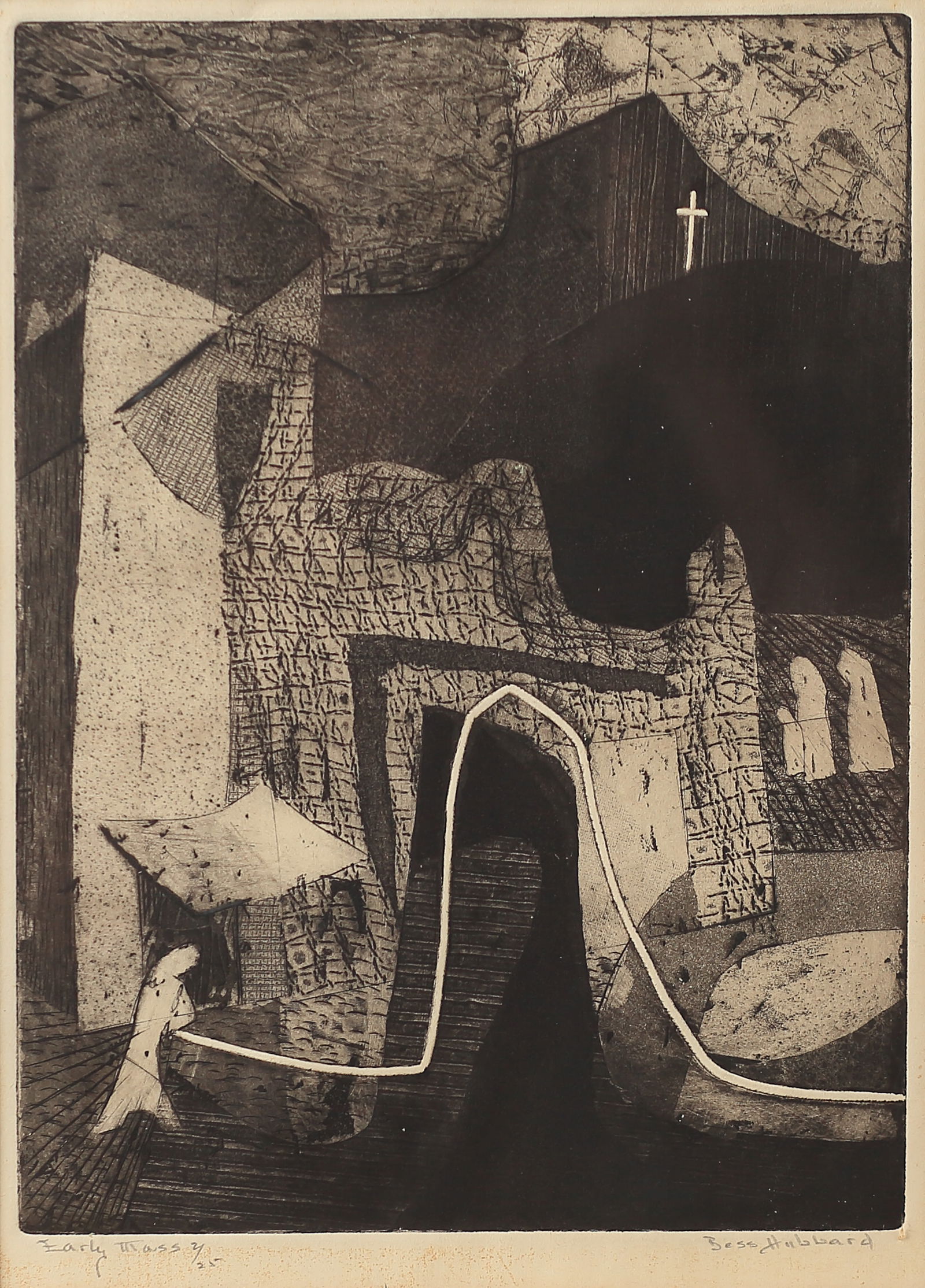 Bess Hubbard (Am. 1896-1977), Early Mass, ed. 25, etching (1 of 1)
