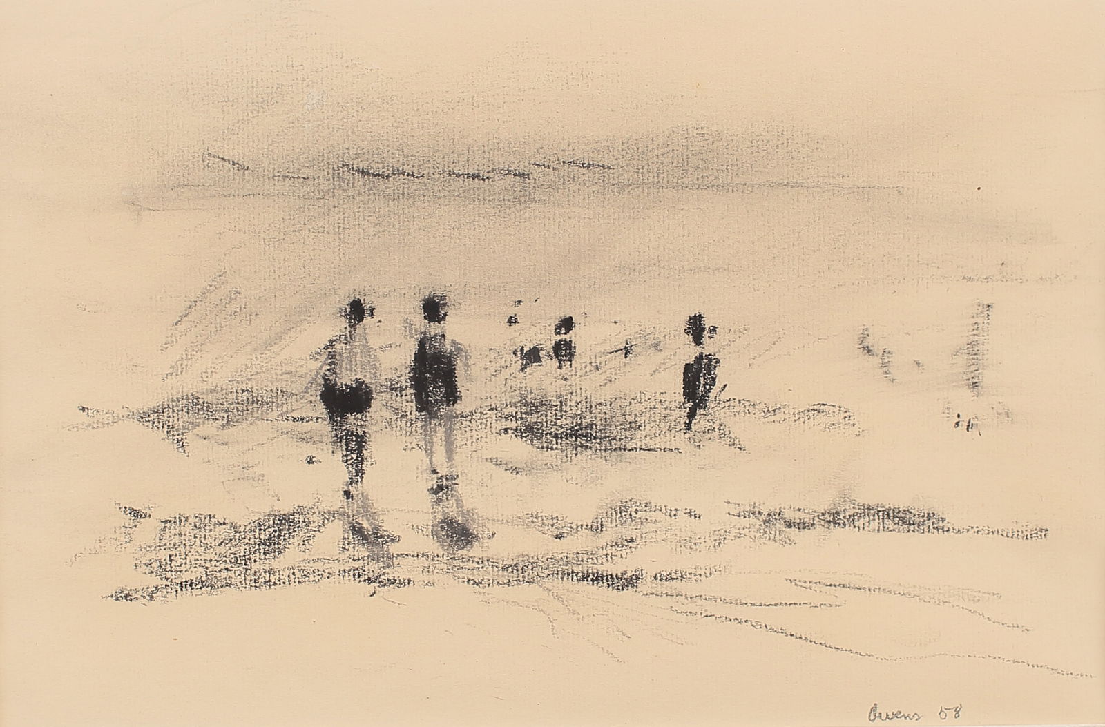 Gene Owens (Am. b. 1931), Figures In a Landscape, 1958, charcoal on paper (1 of 1)