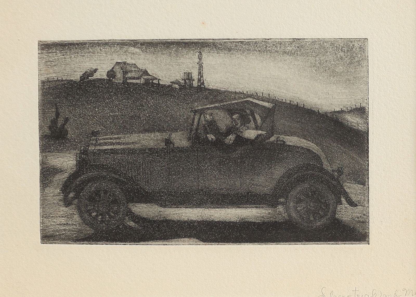 Blanche McVeigh (Am. 1895-1970), Silver Streak and Me, aquatint: Silver Streak and Me, aquatint, 3 3/4 x 6, signed lower right: Silver Streak and Me