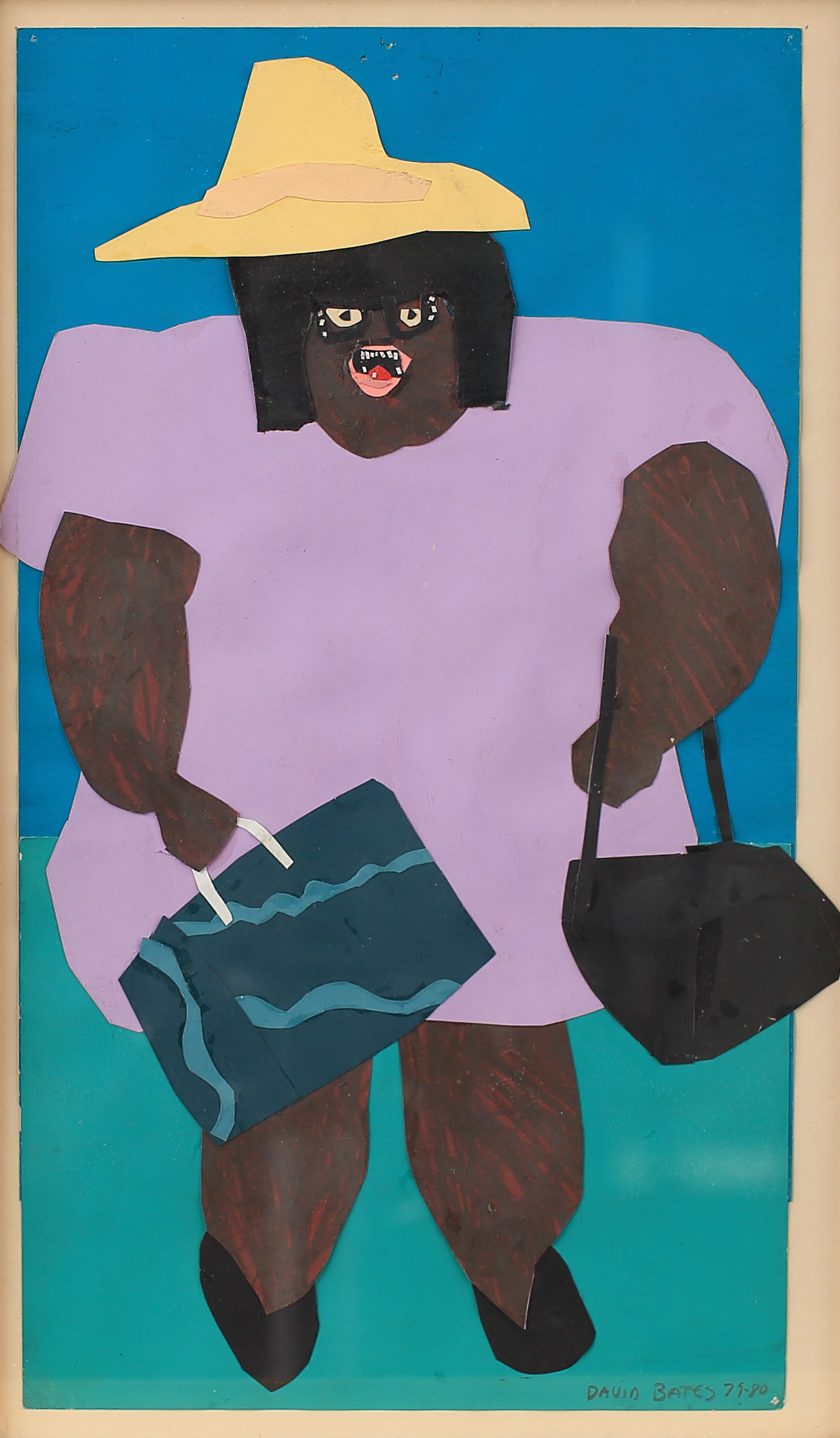 David Bates (Am. b. 1952), Lady In Purple, 1979-80, collage and mixed media on paper: Lady In Purple, 1979-80, collage and mixed media on paper, 10 1/2 x 5 3/4, signed lower right: David Bates 79-80,