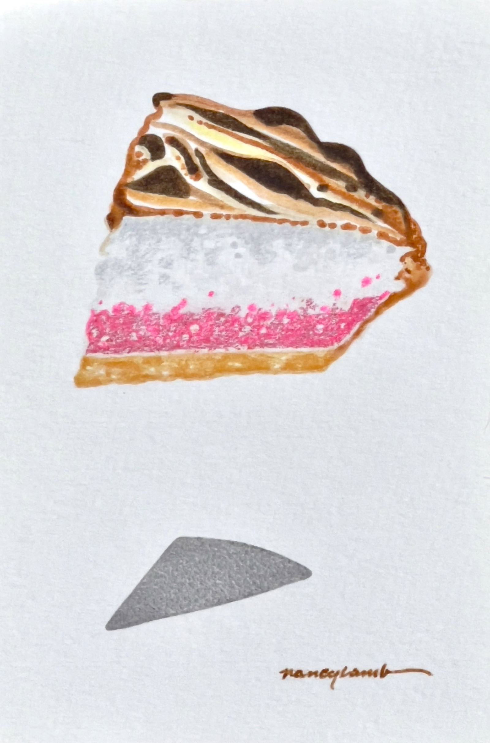 Nancy Lamb (Am. b. 1956), Bubble Gum Pie © 2023, watercolor & colored pencil on paper (1 of 1)