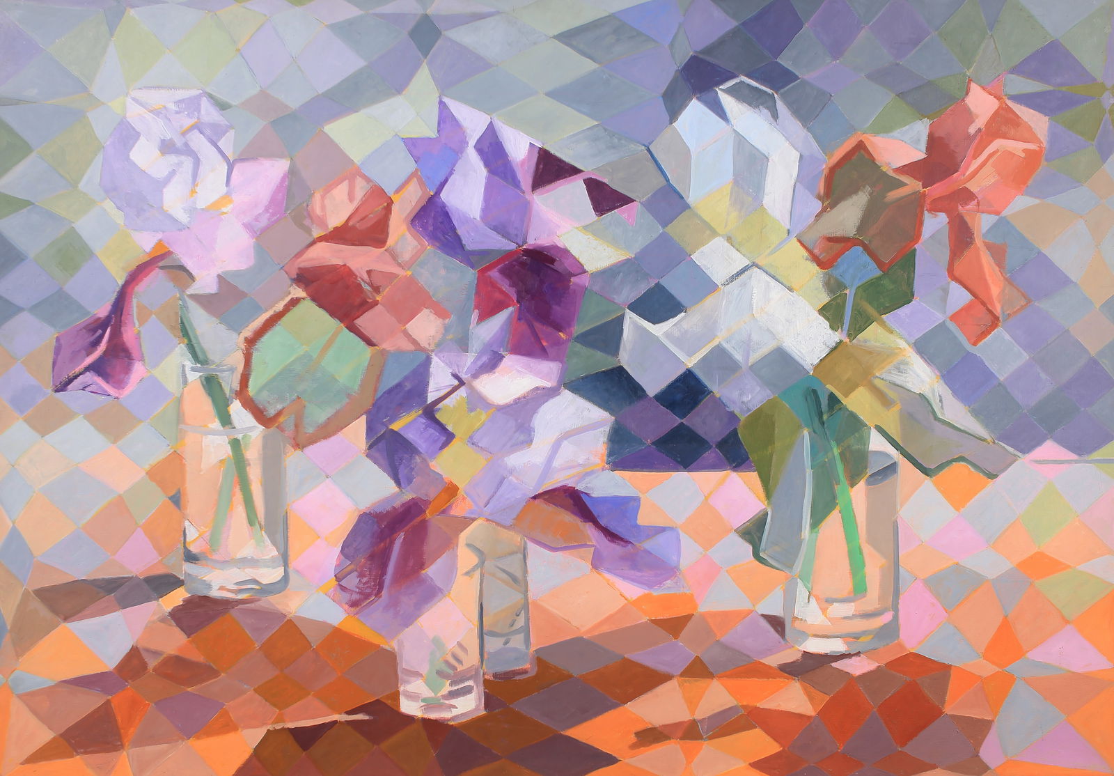 Cynthia Brants (Am. 1924-2006), Iris In Glasses, 1982, oil on masonite: Iris In Glasses, 1982, oil on masonite, 28 x 40, signed on verso: C. Brants, 1982