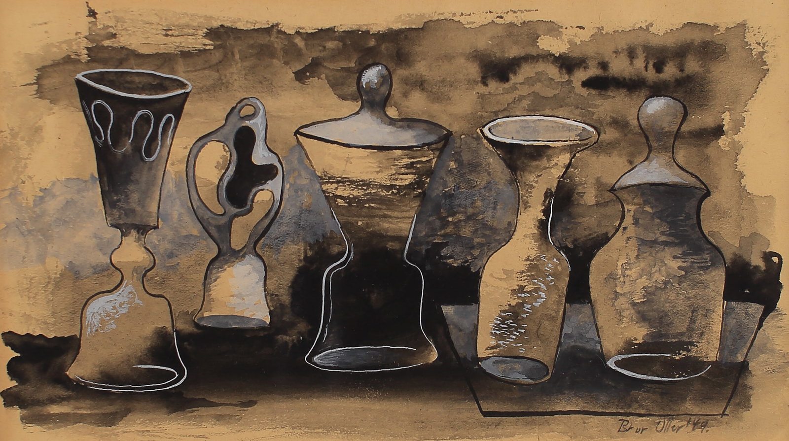 Bror Utter (Am. 1913-1993), Vessels, 1949, watercolor on paper: Vessels, 1949, watercolor on paper, 4 1/2 x 8, signed lower right: Bror Utter ‘49