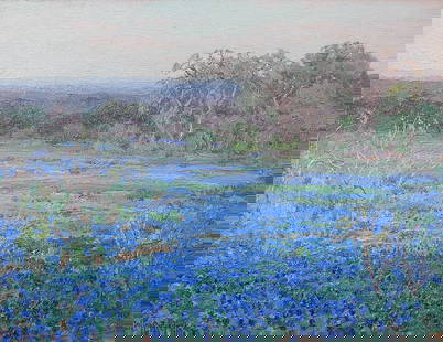 Julian Onderdonk (Am. 1882-1922), A Bluebonnet Field North of San Antonio, Texas, 1919 - 1920: A Bluebonnet Field North of San Antonio, Texas, 1919 - 1920, oil on board, 9 x 12, signed lower left: Julian Onderdonk; titled and signed on verso: A Bluebonnet Field North of San Antonio, Texas, Juli