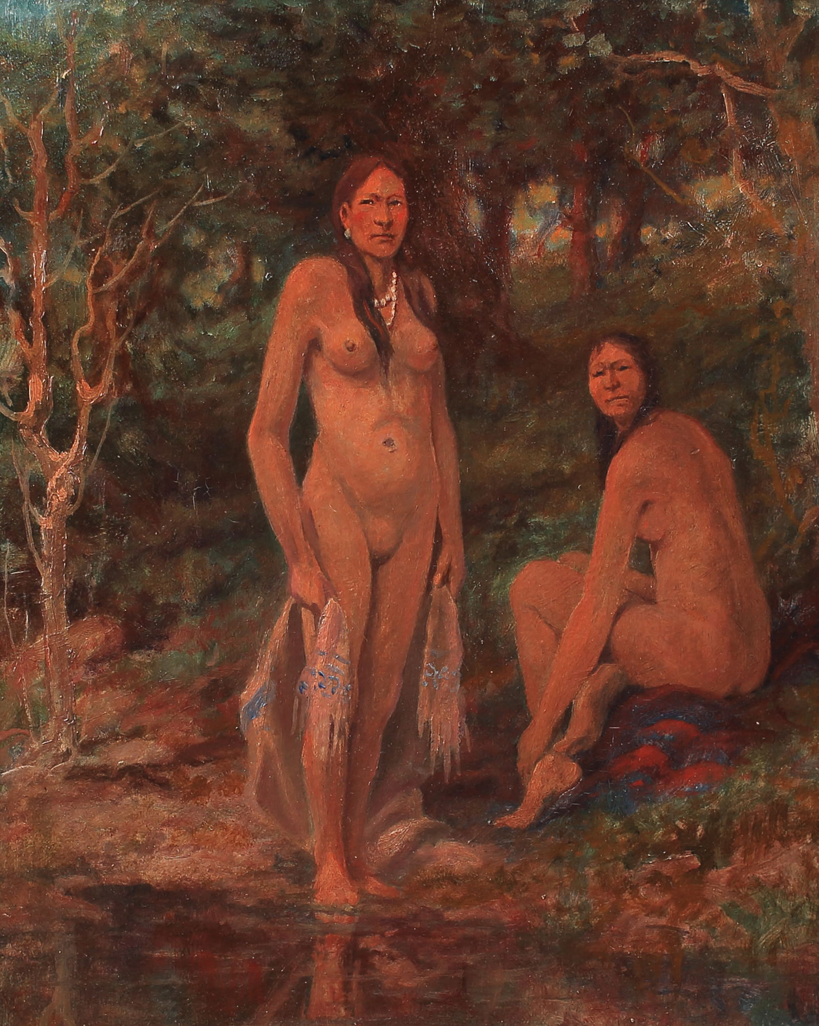 Edgar S. Paxson (Am. 1852-1919), Indian Maidens, oil on board (1 of 1)