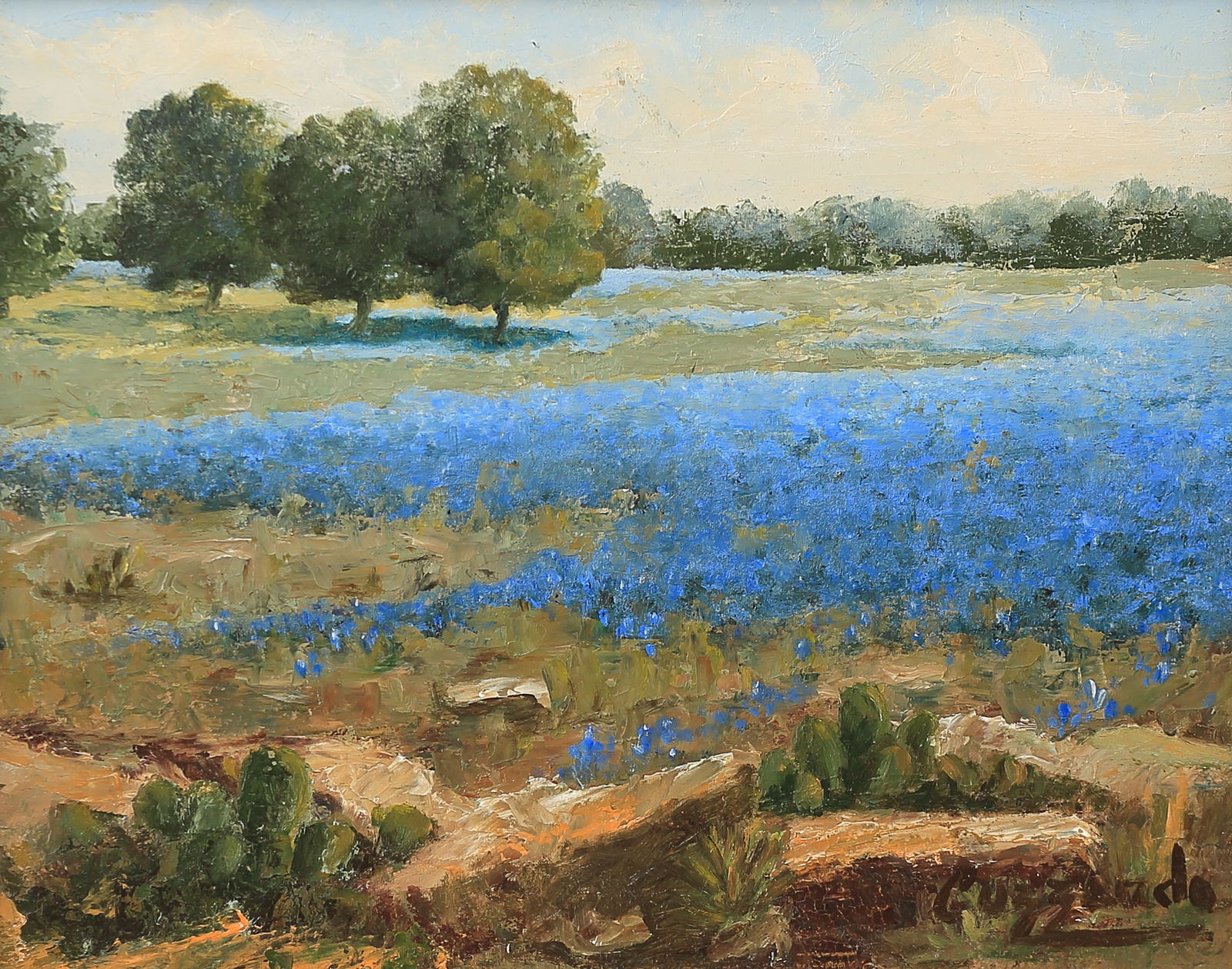 Rudolph Guzzardi (Am. 1903-1962), Bluebonnets, oil on board: Bluebonnets, oil on board, 8 x 10, signed lower right: Guzzardi, A Collection of Texas Art - Bill and Eloise Blakeley Collection. LOTS: 138 - 194. After moving into a new home with lots of empty wall