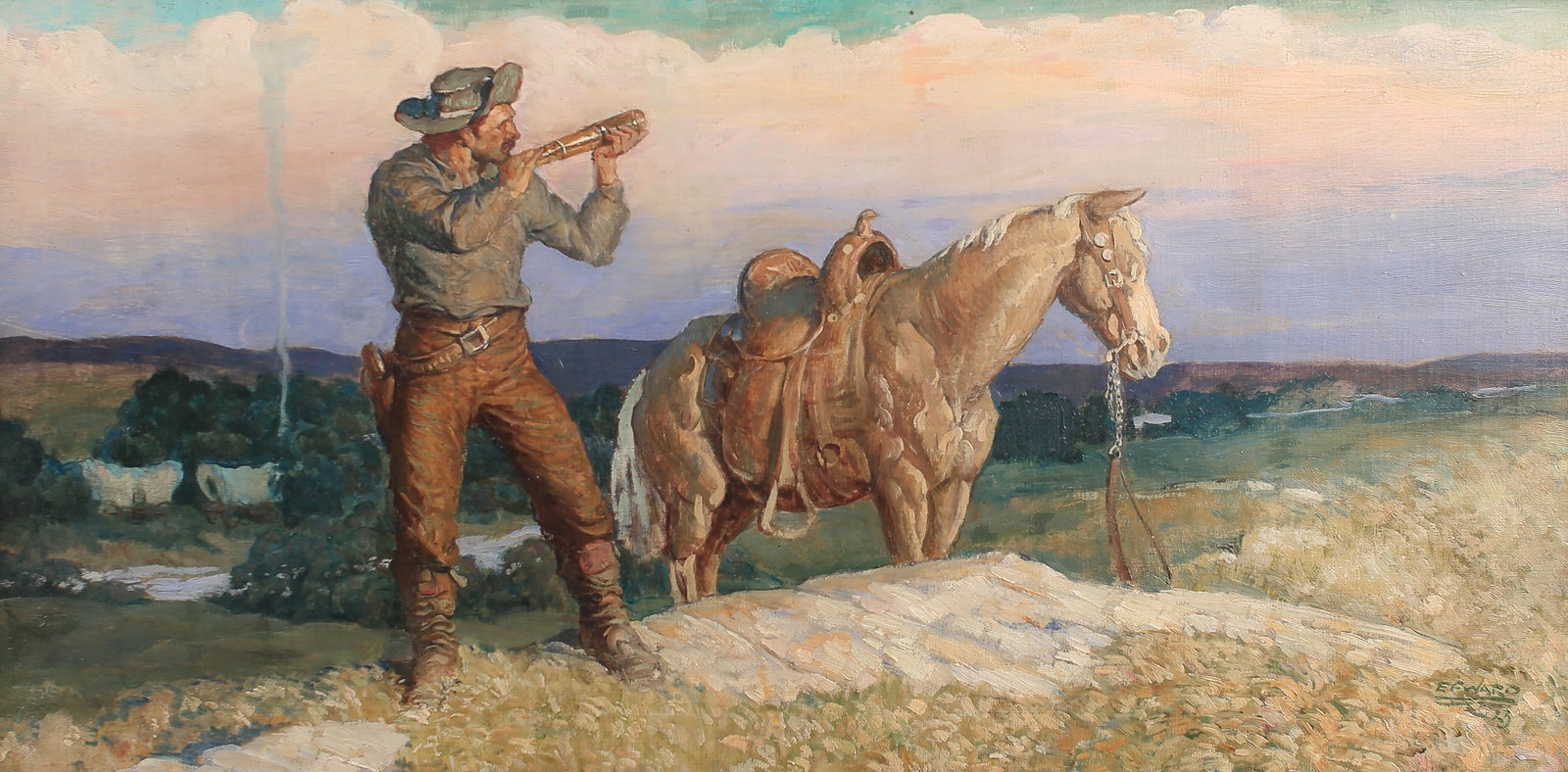 Edmund Franklin Ward (Am. 1892-1991), The Scout, 1923, oil on canvas: The Scout, 1923, oil on canvas, 18 x 36, signed lower right: EF WARD 23