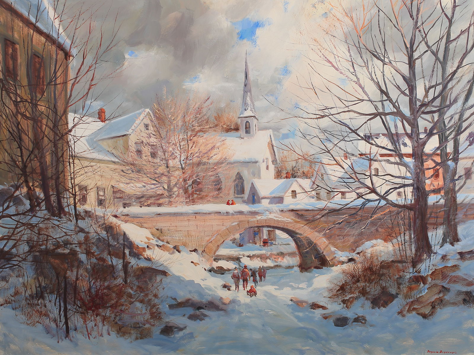 Bogomir Bogdanovic (Am. 1923 - 2011), Snow Scene, oil on masonite (1 of 1)