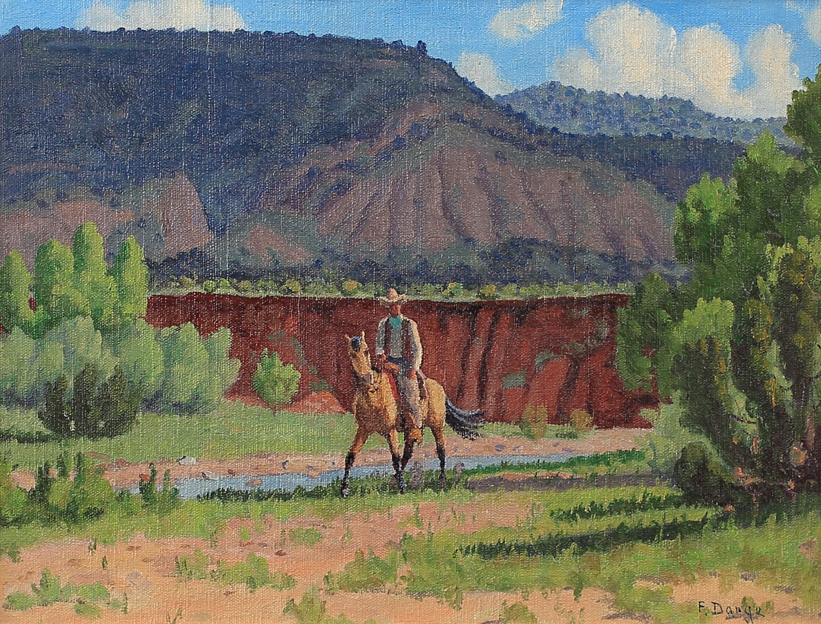 Fred Darge (Am. 1900-1978), Cowboy on Horseback, oil on canvas board (1 of 1)