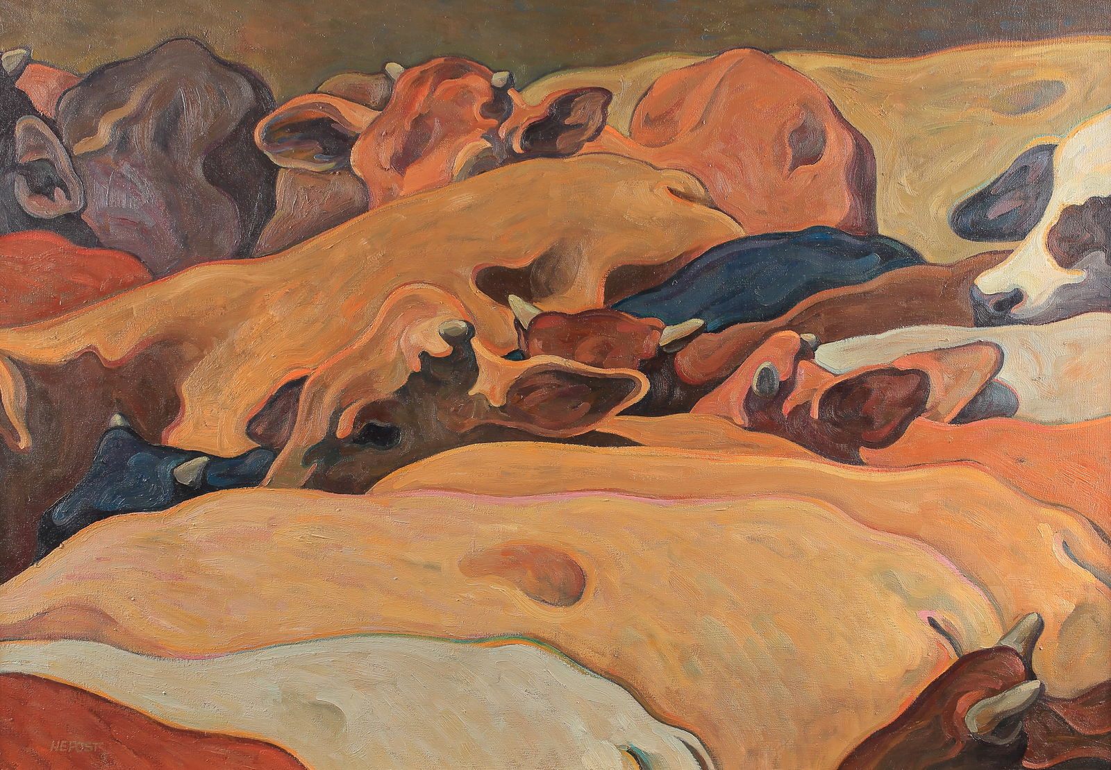 Howard Post (Am. b. 1948), Yearlings, oil on canvas: Yearlings, oil on canvas, 42 x 60, signed lower left: HE Post ©