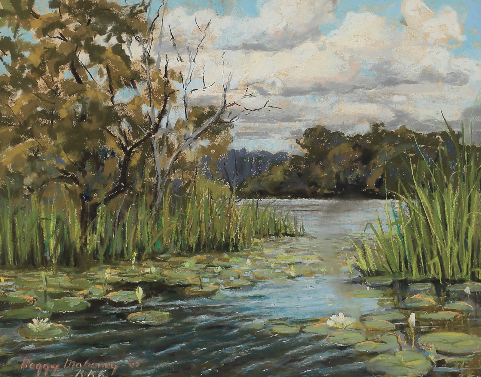 Peggy Mahoney (Am. 20th Cent.), Old Lake Athens, 1965, pastel on paper: Old Lake Athens, 1965, pastel on paper, 11 x 13 1/2, signed lower left: Peggy Mahoney - ‘65,