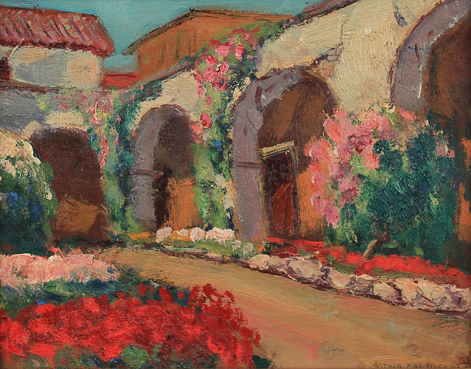Arthur Hill Gilbert (Am. 1894-1970), Capistrano Arches, oil on wood panel (1 of 1)