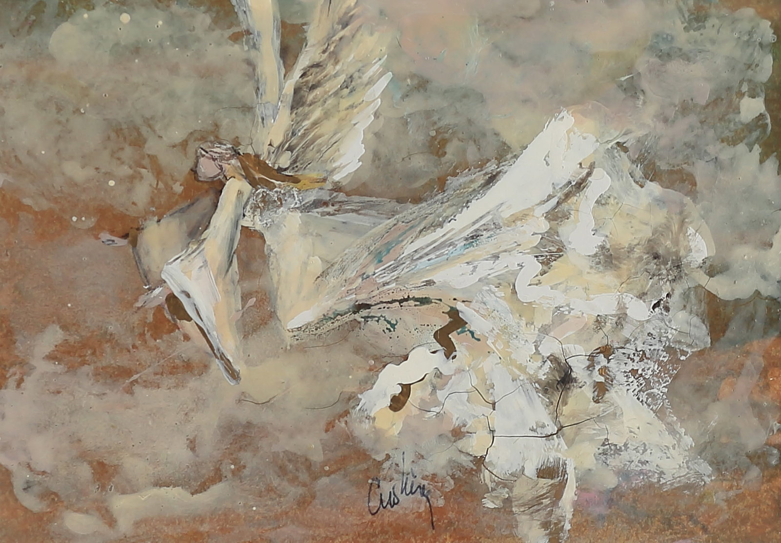 Ann Cushing Gantz (Am. 1935-2012), Angel, mixed media on board: Angel, mixed media on board, 5 x 6 3/4, signed lower left: Cushing