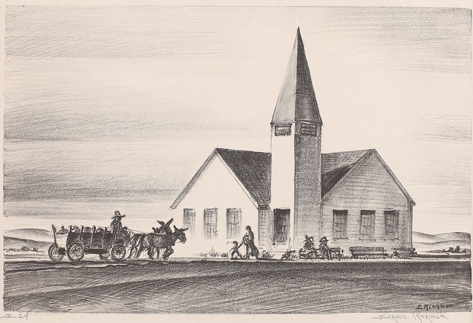 Eugene Kingman (Am. 1909-1975), Cross Road, ed. 24, lithograph (1 of 1)