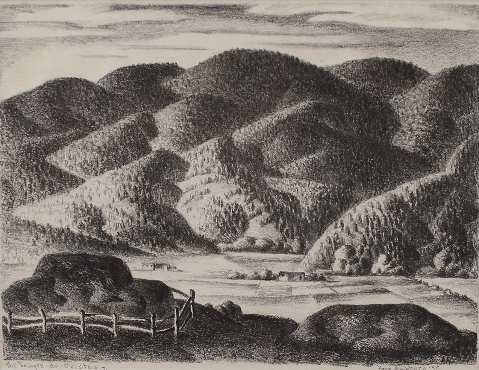 Bess Hubbard (Am. 1896-1977), The Sangre-de-Cristo’s, 1945, lithograph (1 of 1)