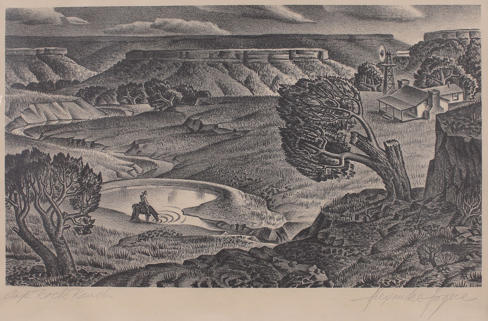 Alexandre Hogue (Am. 1898-1994), Cap Rock Ranch, lithograph (1 of 1)