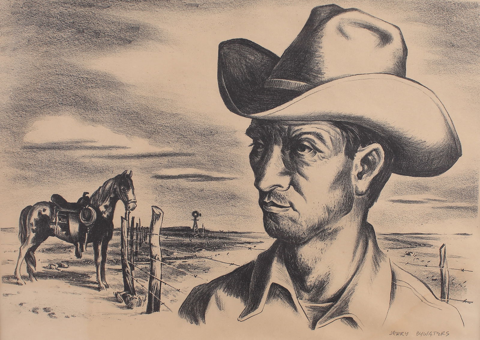 Jerry Bywaters (Am. 1906-1989), Ranch Hand & Pony, 1944, lithograph (1 of 1)