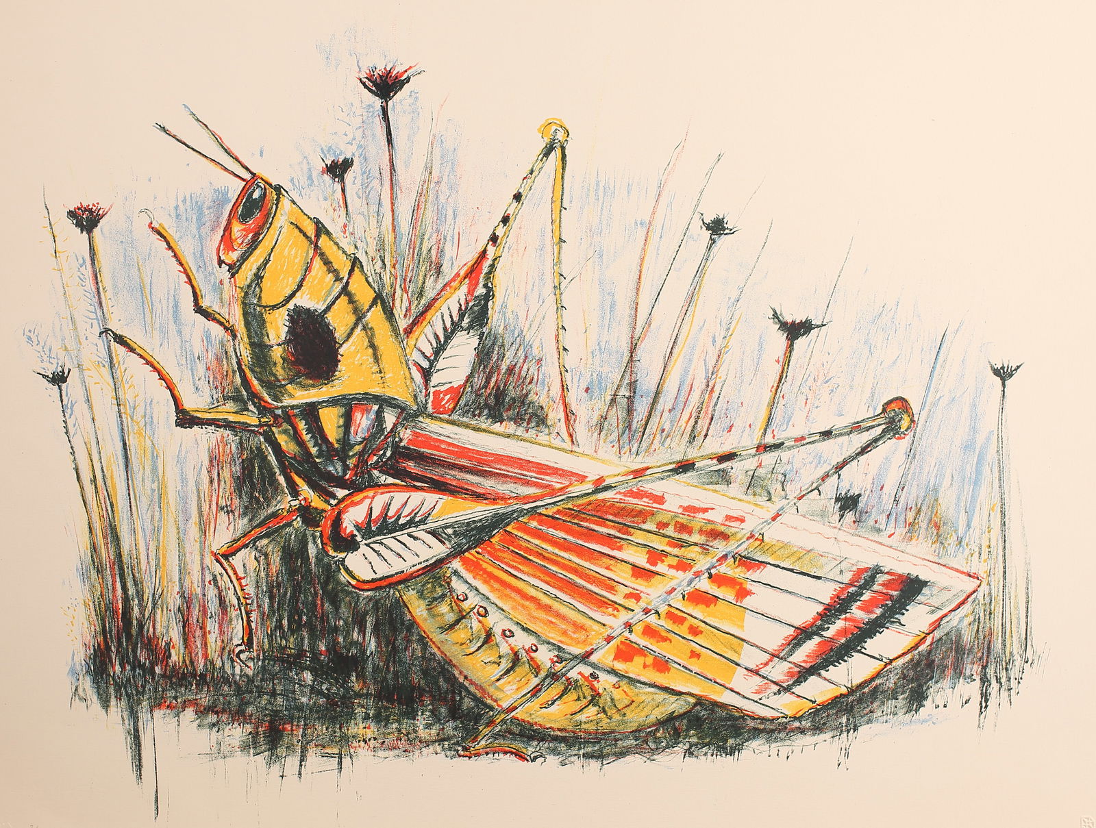 Otis Dozier (Am. 1904-1987), The Grasshopper, ed. 30, 1987, color lithograph (1 of 1)