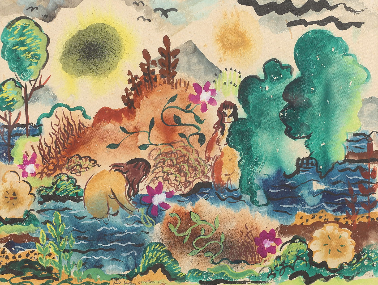 Carl Benton Compton (Am. 1905-1981), Two Women in Paradise, gouache on paper (1 of 1)