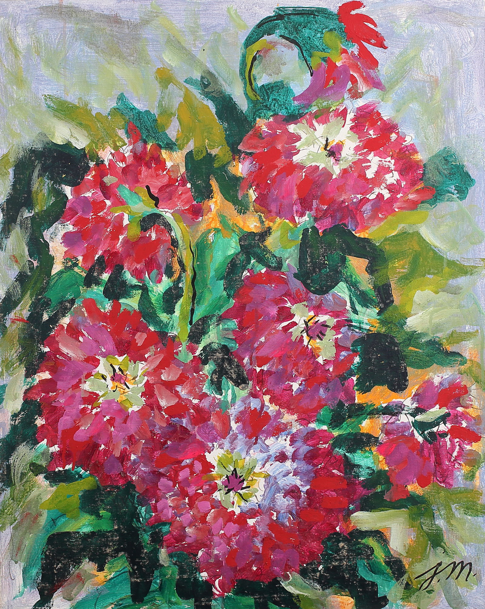 Josephine Mahaffey (Am. 1903-1982), Red Flowers, oil on canvasboard (1 of 1)