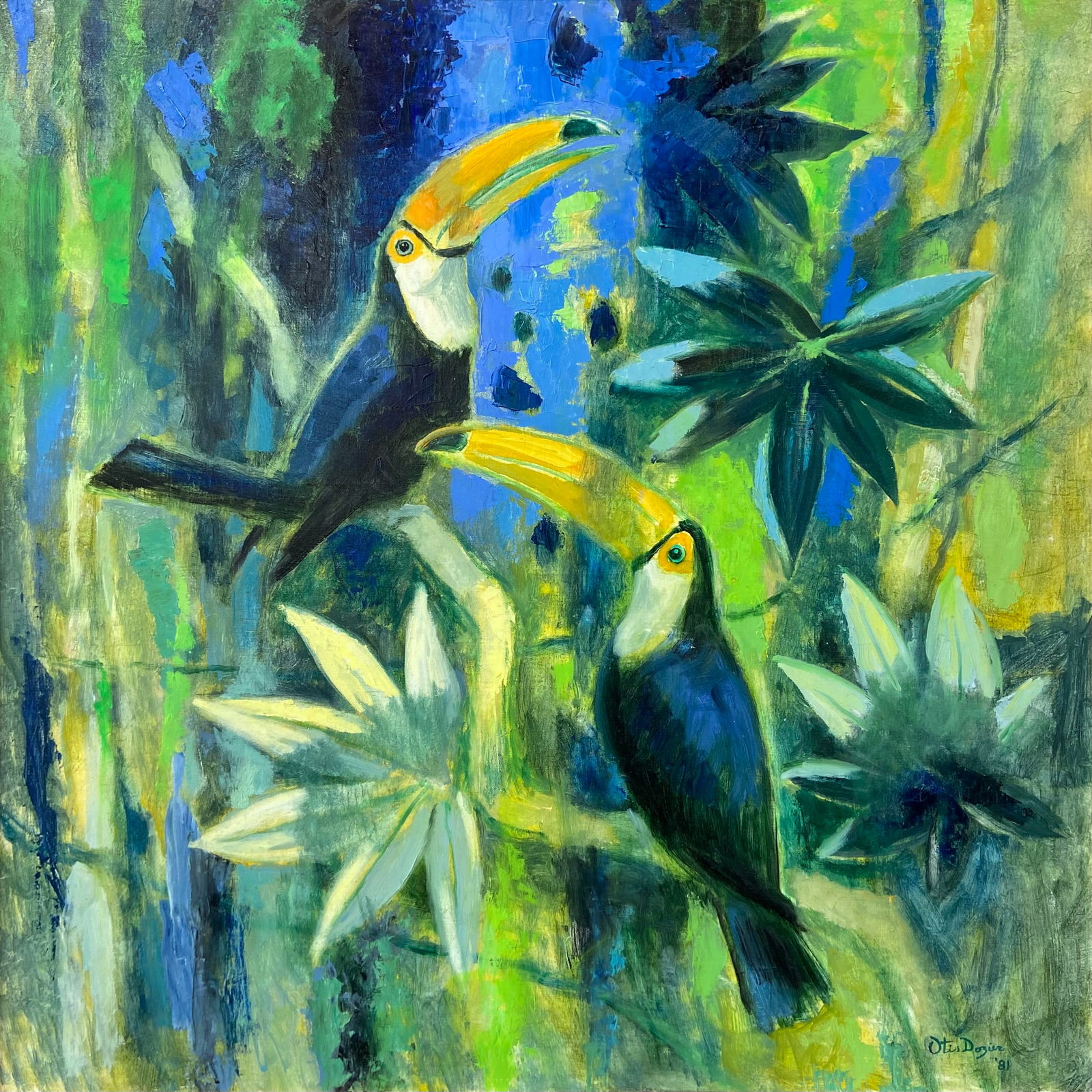 Otis Dozier (Am. 1904-1987), Toucans, 1981, oil on canvas (1 of 1)