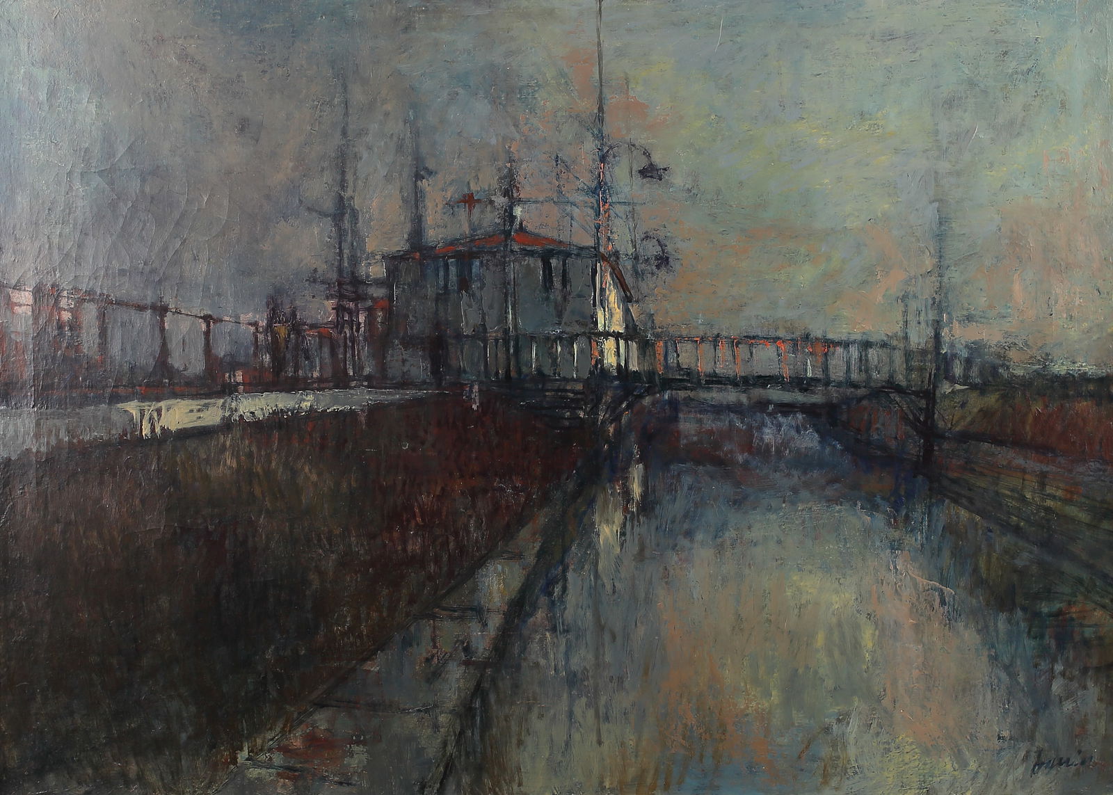 John William Guerin (Am. 1920-2006), Dock Yards, oil on canvas (1 of 1)