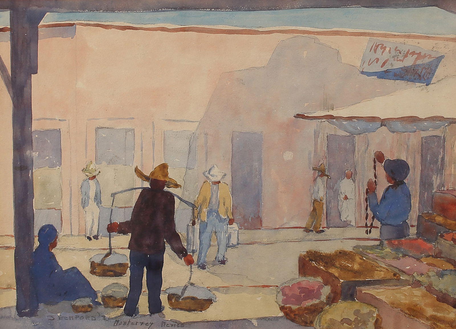 Jessie Jo Eckford (Am. 1895-1941), Monterrey, Mexico, watercolor on paper (1 of 1)