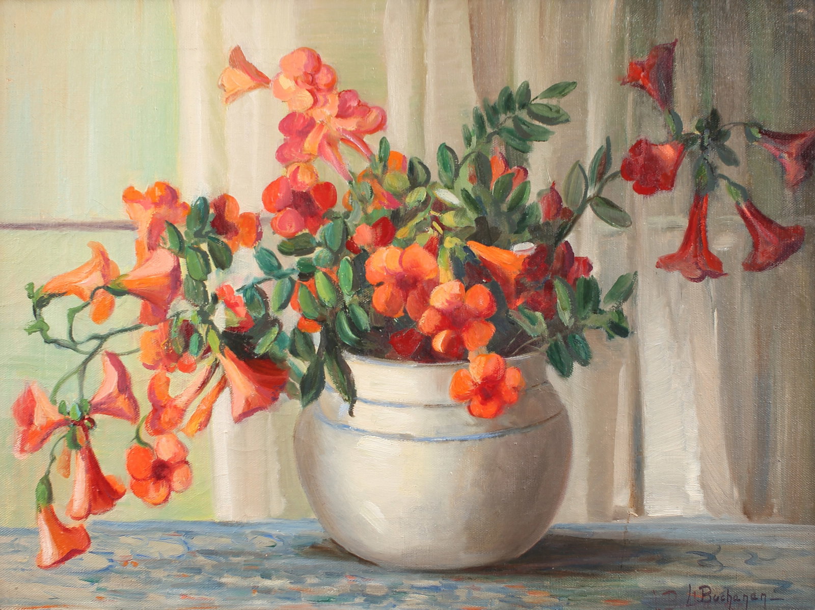 Laura Buchanan (Am. 1872-1967), Still Life, oil on canvas: Still Life, oil on canvas, 18 x 24, signed lower right: L Buchanan, Although still life scenes have a long tradition in providing opportunities for artists to demonstrate technique, Buchanan’s quiet